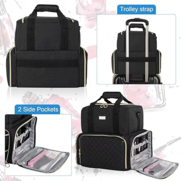IVODEELA Nail Polish Organiser Bag,Large Nail Kit Bag Holds 80 Bottles and a Nail Lamp,Nail Polish Carrying Case with Two Removable Bags,Portable Nail Polish Holder for Nail Supplies