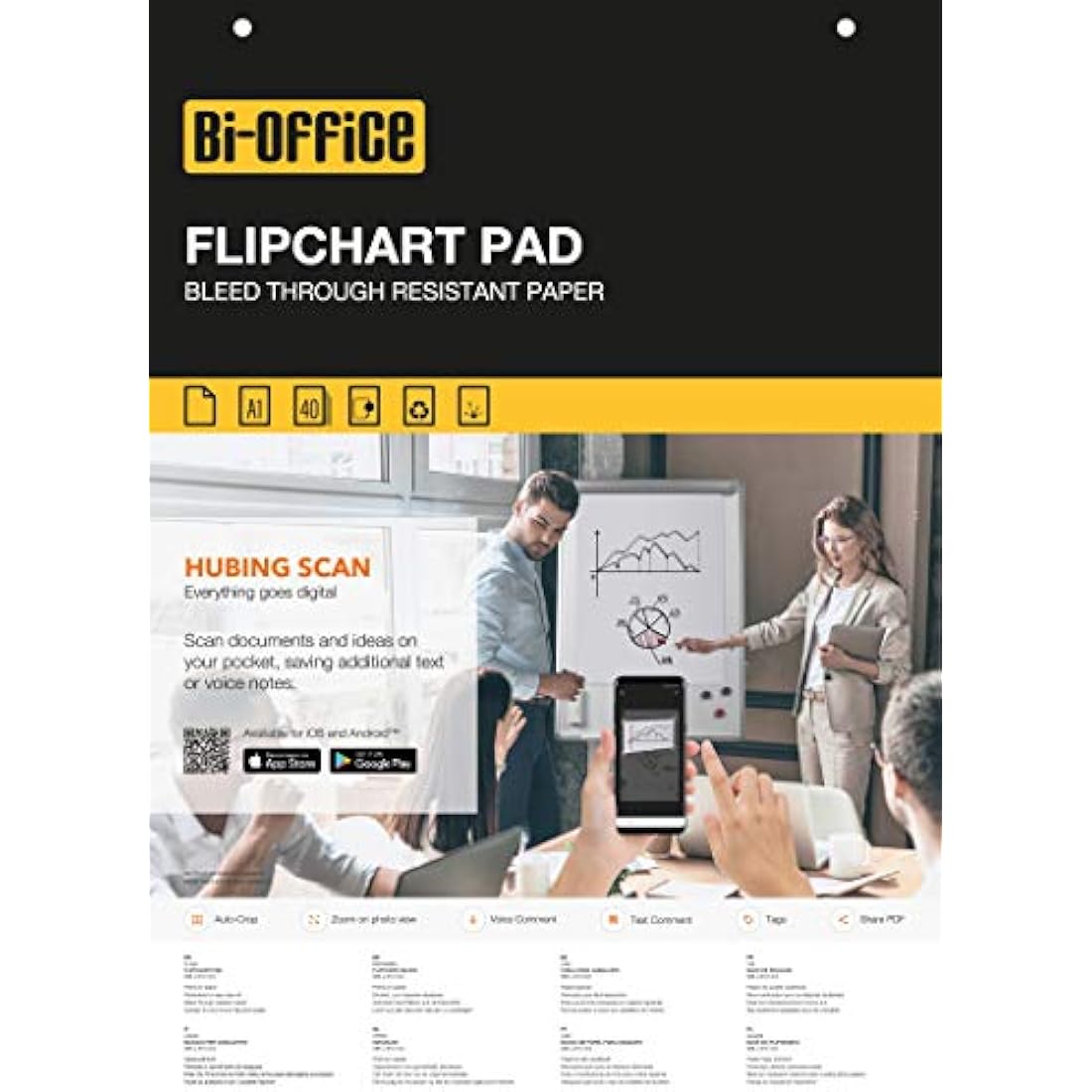 Bi-Office Flipchart Pad, Plain, 40 Sheets - 60 gr/m², A1 [Pack of 5]