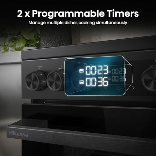 Hisense HDE3211BBUK 60cm Electric Cooker with Ceramic Hob-Black , A Rated Double Oven