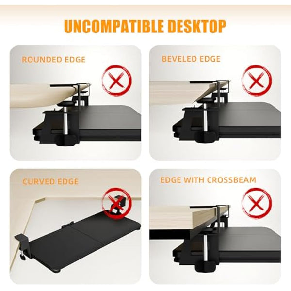 ERGOMAKER Keyboard Tray Under Desk, Pull Out Keyboard Tray with Extra Sturdy Clamp Mount System, 65x30cm (76cm Including Clamps) Computer Drawer for Typing, Perfect for Home or Office, Black.