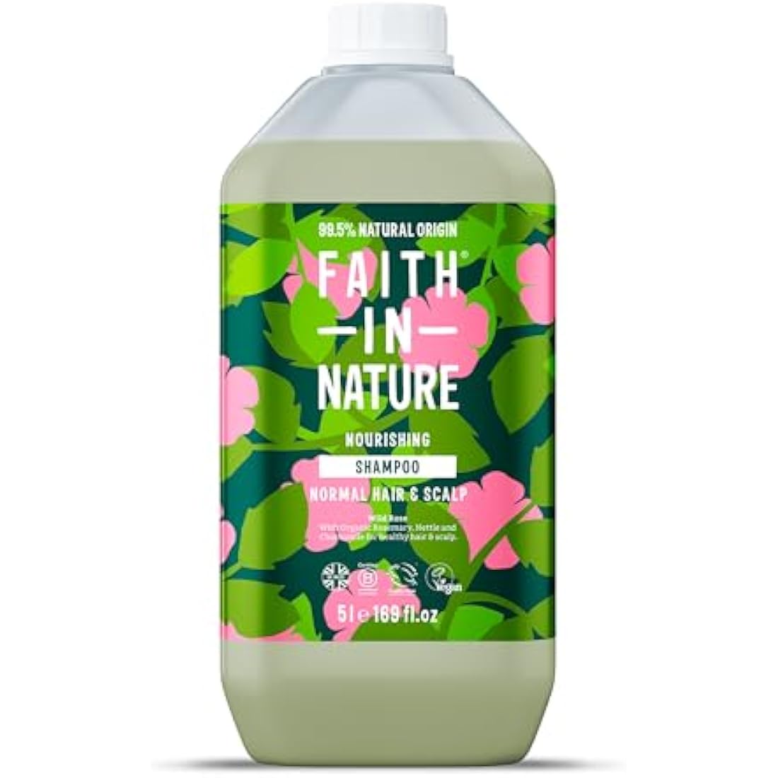 Faith In Nature Natural Wild Rose Shampoo, Nourishing for Normal Hair & Scalp, Vegan & Cruelty Free, No SLS, Silicones or Parabens, 5L Refill Pack