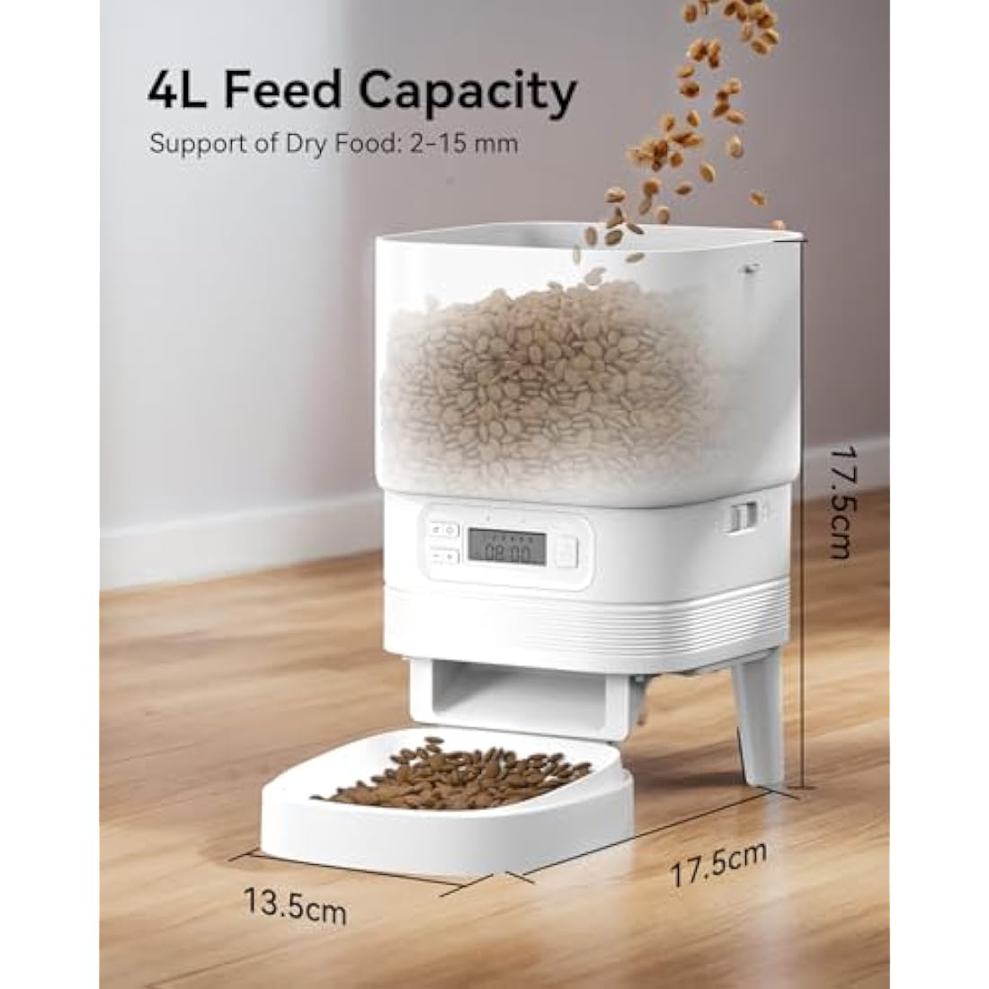 APETDOLA Automatic Cat Feeder, 4L Pet Food Dispenser with Timer, Cat Feeder with 1-6 Meals per Day, Dual Power Supply (AC/DC), Voice Recorder, Automatic Feeders for Cats and Puppy - FD30 (White)