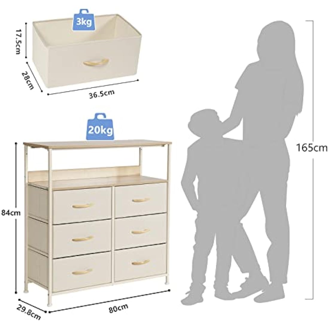 LYNCOHOME Chest of Drawers, Fabric Storage Drawers, 6 Drawers Storage Unit with Sturdy Steel Frame and Wood Top, for Bedroom, Sitting room, Closet. (Beige)