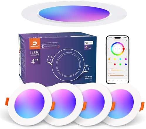 DUSKTEC Recessed LED Downlights Alexa, Smart Spot Lights Ceiling with APP & Voice Control, RGB Colour LED Spotlights 2700K-6000K, 10W Warm White to Cool White Dimmable Ceiling Recessed Lights