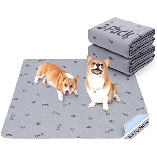 Washable Pee Pads for Dogs, 2Pack Puppy Pads Washable,Absorbent Reusable Whelping Pads Non-Slip Dog Mats with Bone Print for Floor Protector, Couch Cover, Crate, Potty Training -122x122CM