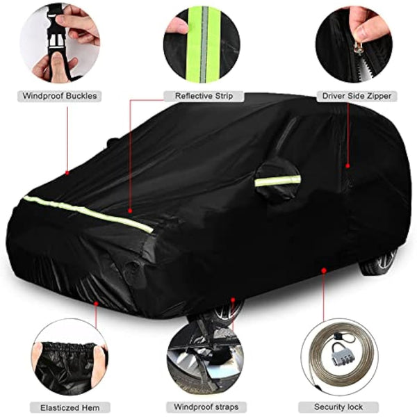 Waterproof Car Cover Compatible with Fiat 500/500C/500E/Abarth 500 2007-2022, 4 Layers All Weather Custom-fit Car Cover with Zipper Door & Windproof Strap for Snow Rain Dust Hail Protection