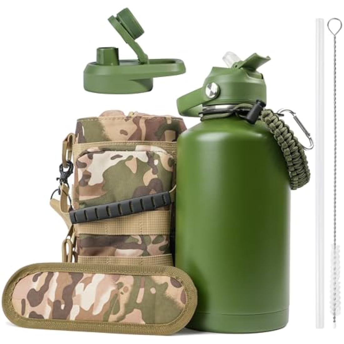 Kalawen Stainless Steel Sports Water Bottle - 1.89 Litre Large Water Bottle- Portable Oxford Cloth Storage Bag with Carrying Strap and Leak-Proof Screw Cap for Sports, Camping, Gym, Canteen