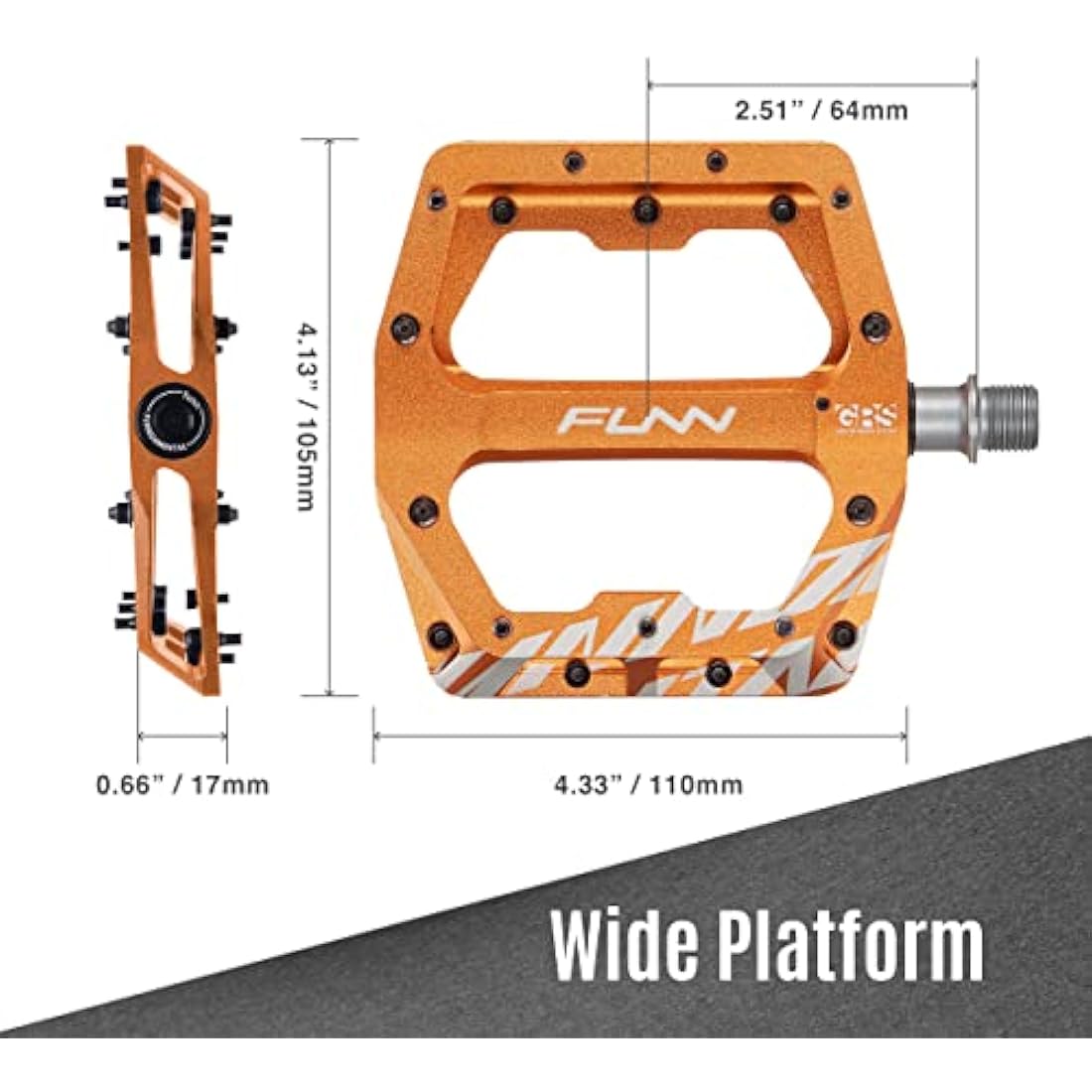 Funn Funndamental Flat Pedals - Wide Platform Bicycle Pedals for BMX/MTB Mountain Bike, Adjustable Grip for Outstanding Stability, 9/16-inch CrMo Axle