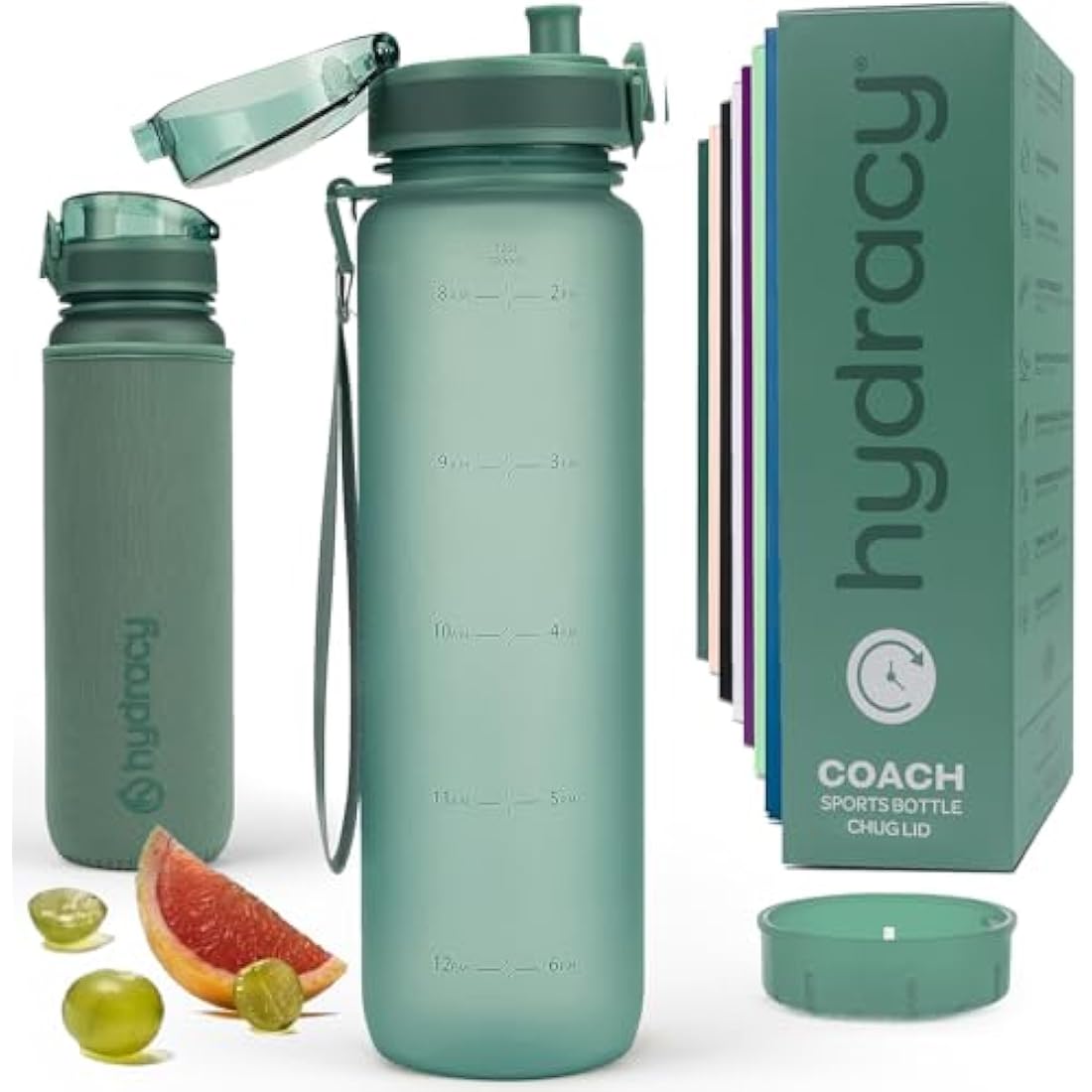 Hydracy Water Bottle with Time Marker -Large 1 Litre BPA Free Water Bottle & No Sweat Sleeve -Leak Proof Gym Bottle with Fruit Infuser Strainer & Times to Drink -Ideal for Fitness Sport & Outdoor