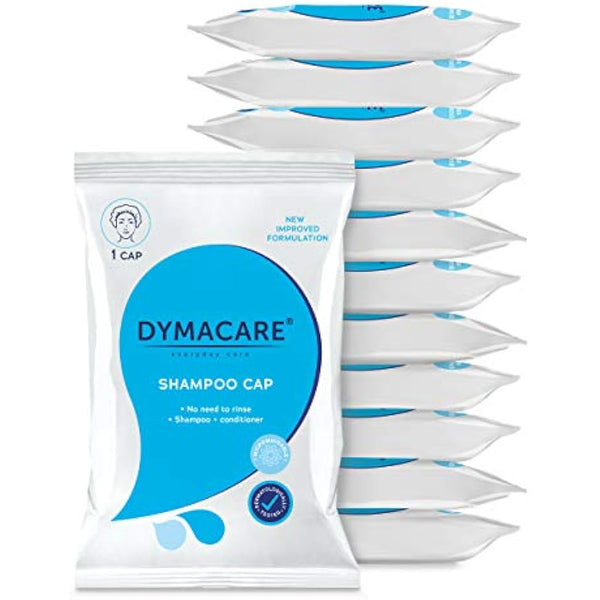DYMACARE No Rinse Shampoo Cap | Rinse Free Shower Cap that Shampoos & Conditions | pH Balanced, Microwaveable, No Rinse Waterless Hair Wash | 12 Caps