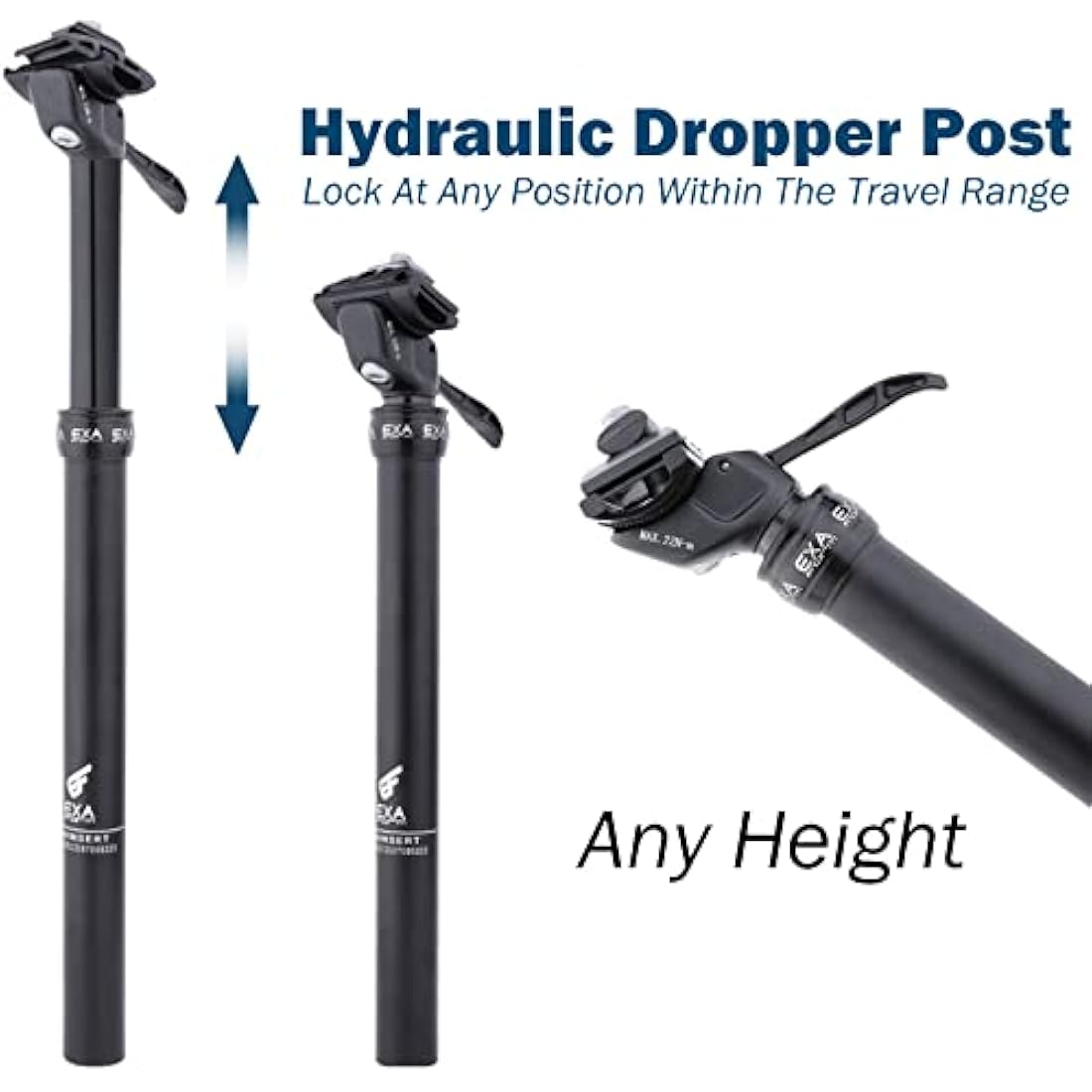 EXA Form Upgraded Speed Up 27.2mm/30.9mm/31.6mm Cable-Less Hydraulic Dropper Seatpost, 100mm/120mm/125mm/150mm Travel Dropper Post for MTB/E-Bike/Road Bike