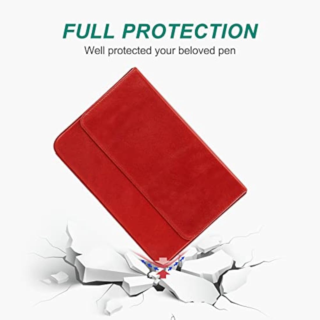 Hiram Leather Pen Case for 12 Pens Vegetable Tanned Leather Fountain Pen Storage Box with Hidden Magnetic Snap Closure and Pen Tray Design (Red)