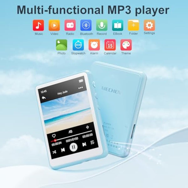 64GB MP3 Player with Bluetooth 5.3 - MECHEN 2.4" Full Touch Screen，Portable Digital HiFi Lossless Sound Music MP3 MP4 Player with Speaker，FM Radio，Line-in Recording，Earphones Included.