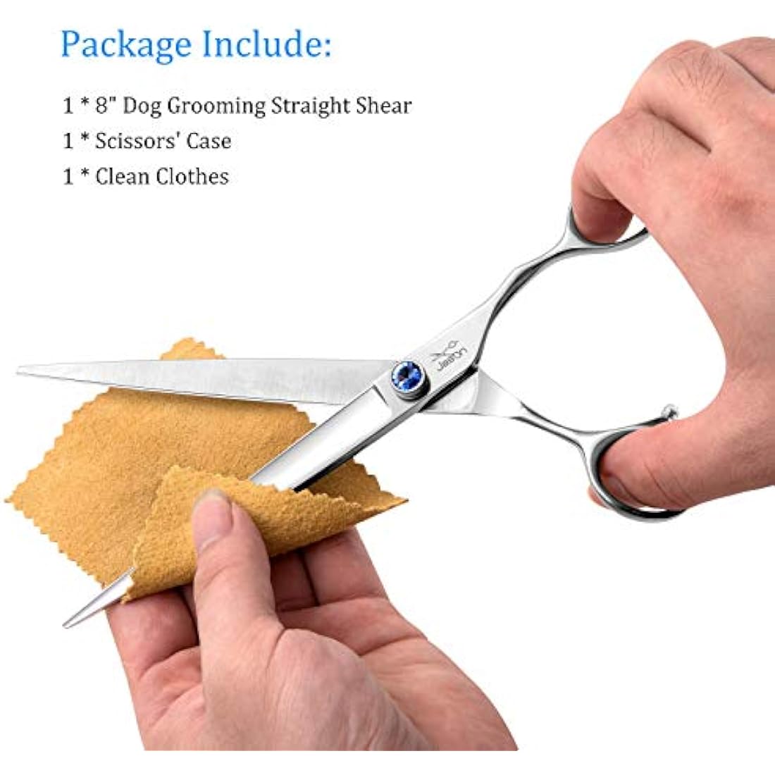 JASON 8" Straight Dog Grooming Scissors Pets Grooming Shears Premium Cats Trimming Kit with Offset Handle and a Jewelled Screw