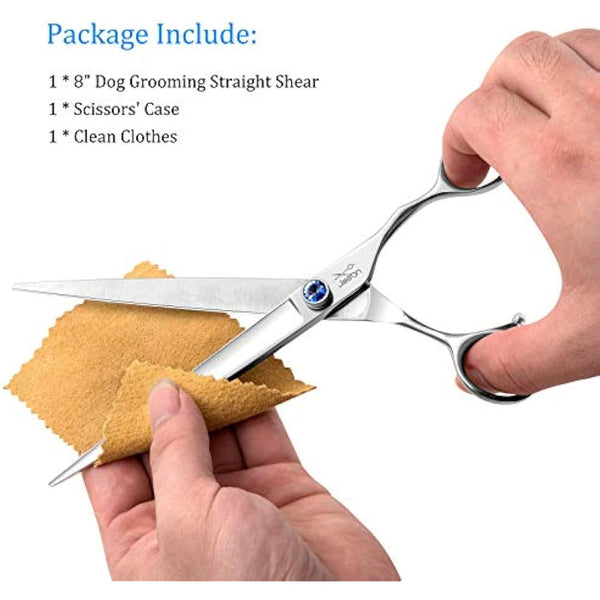 JASON 8" Straight Dog Grooming Scissors Pets Grooming Shears Premium Cats Trimming Kit with Offset Handle and a Jewelled Screw