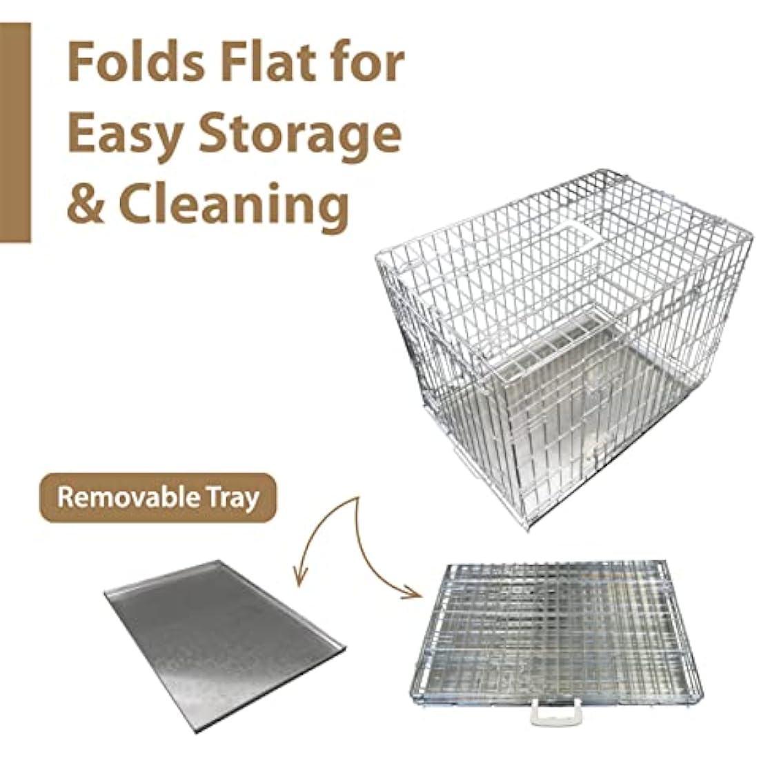 Ellie-Bo Silver Standard XL 42-inch Folding 2-Door Dog Cage/Crate with Metal Tray