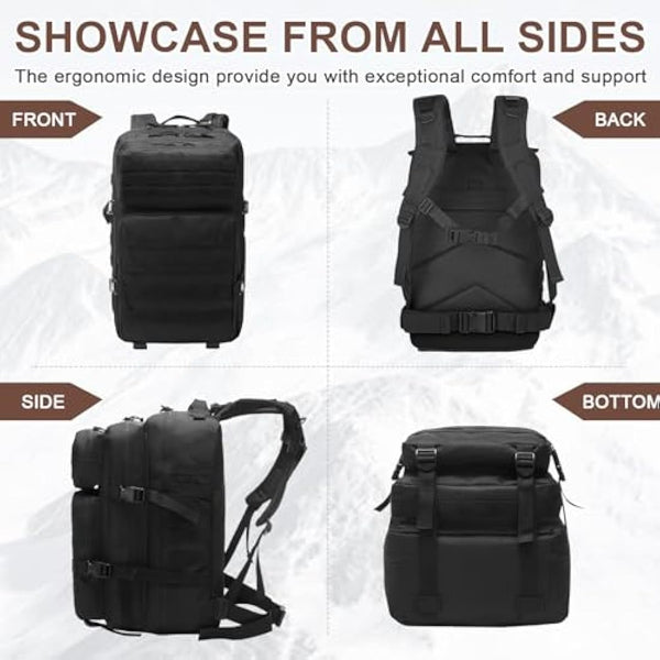 SHANNA 45L Military Tactical Backpacks, Large Capacity Hiking Camping Backpack, Waterproof Outdoor Sport Gym Travel Daypack Molle Army Rucksack 3 Day Bug Out Bag Survival Equipment for Men Women