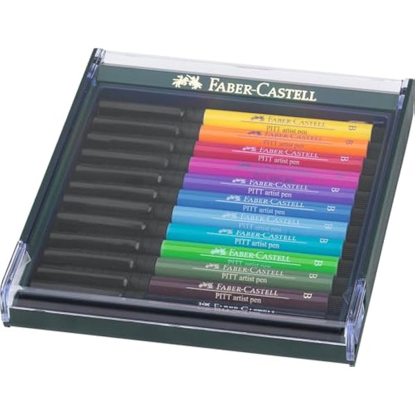 Faber-Castell Art & Graphic Pitt Artist Pen Brush India Ink Pen, Basic Tones, Set Of 12, For Art, Craft, Drawing, Sketching, Home, School, University, Colouring
