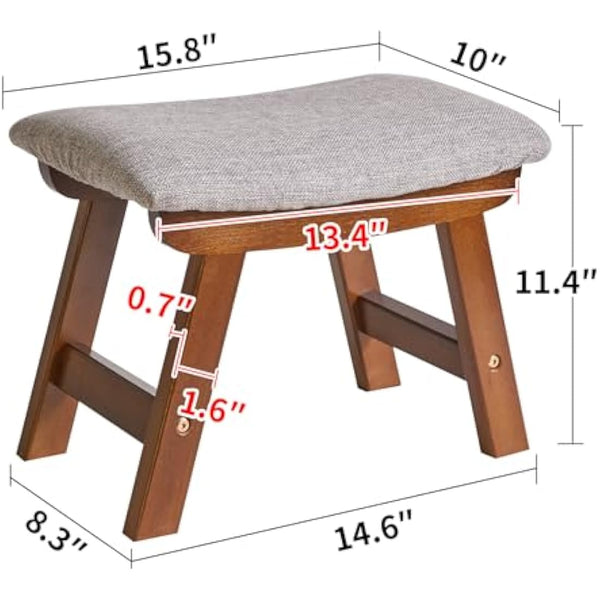 Aibiju Foot Stool, Ottoman Pouffe Stool, Low Stool Fabric Sofa Stool Cover 4 Beech Legs Suitable for Bedroom, Living Room and Kitchen, (Brown Leg + Grey cushion), YDEU-1355
