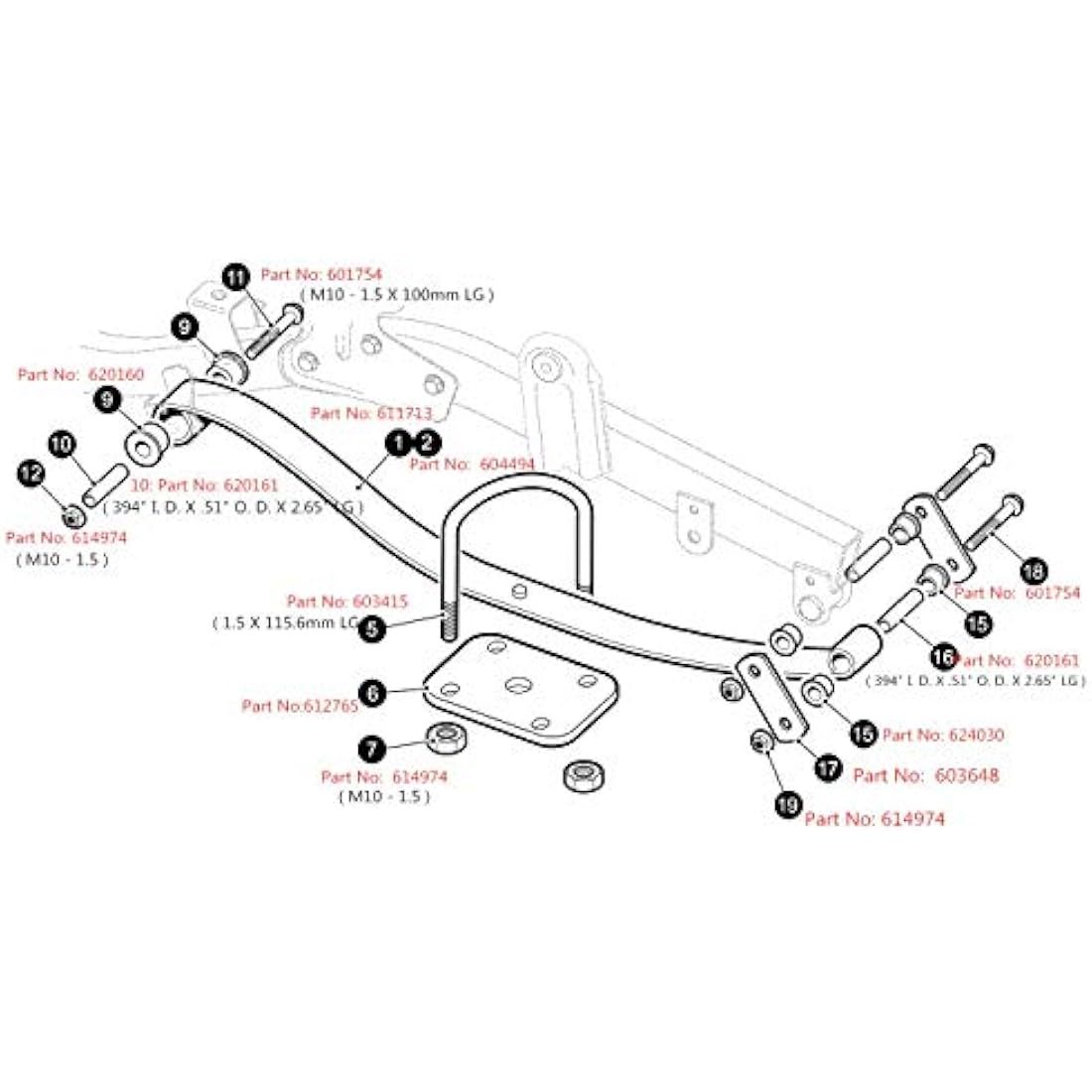 10L0L Golf Buggy Rear Heavy Duty 4-Leaf Spring Kit