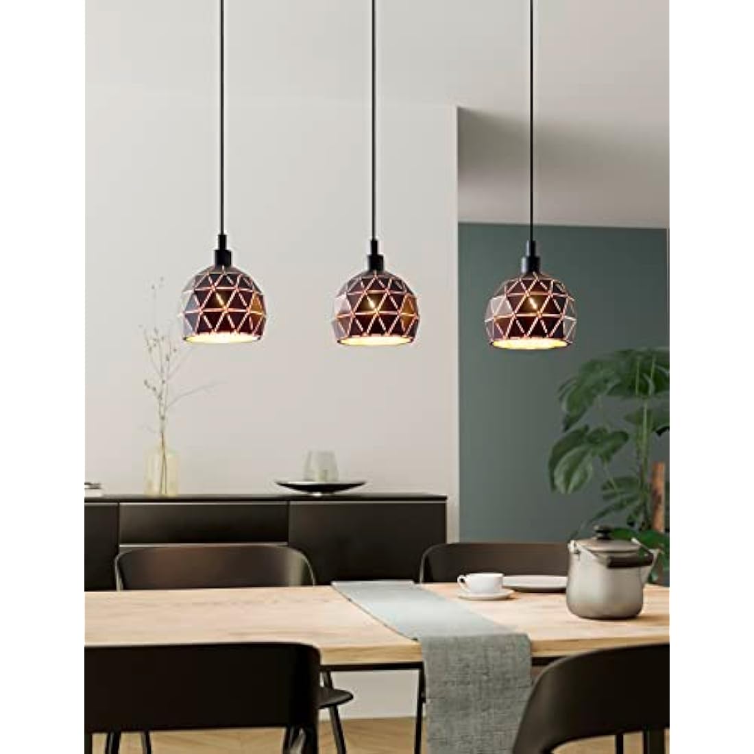 Eglo Roccaforte 3-flame Pendant Lamp, Steel, Black and Gold Hanging Light, E27 Socket