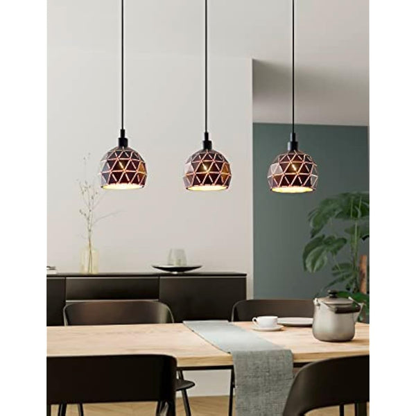 Eglo Roccaforte 3-flame Pendant Lamp, Steel, Black and Gold Hanging Light, E27 Socket