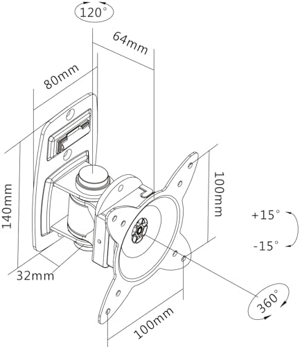 DIGITUS monitor wall mount - for screens up to 27" - VESA 75x75 & 100x100 - max. load 15kg - 30° swivelling, 360° rotatable - integrated spirit level - black