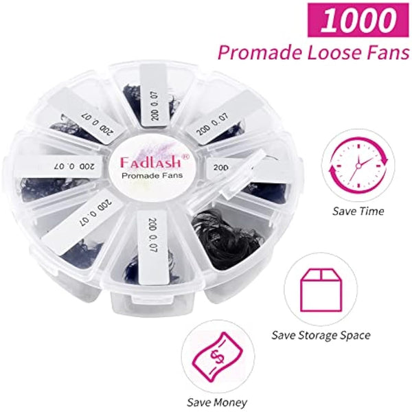 Fadlash Preade Fan Eyelash Extensions 20D 0.07mm D Curl MIX 9-16mm Handmade Promade Loose Fans Lash Loose Fans Pre Made Volume Lashes
