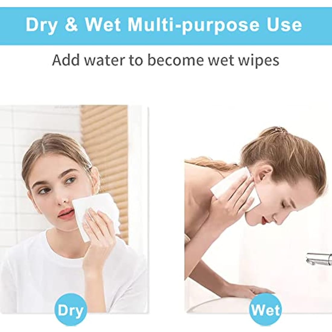 Disposable Face Towel, Cotton Tissue Soft Dry Wipes for Women, Simple Cleaning Facial Tissues Dry Wet Dual Portable Use for Sensitive Skin & Baby & Makeup Remover & Personal Care