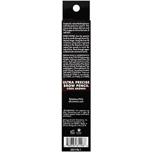 e.l.f. Ultra Precise Brow Pencil, Creamy, Micro-Slim, Precise, Defines, Creates Full, Natural-Looking Brows, Tames and Combs Brow Hair, Cool Brown 0.05g