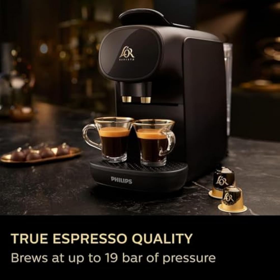 L'OR BARISTA Sublime Coffee Capsule Machine by Philips, for Double or Single Capsule, 800 milliliters, Black, (LM9012/60)
