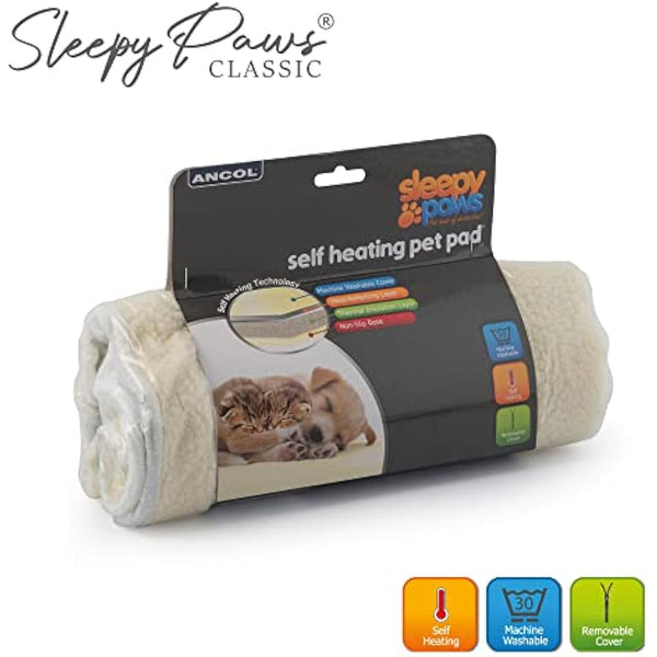 Ancol Self Heating Pet Pad Cream Fleece Cover with Thermal Structure - Removable Machine Washable for Cats and Dogs - 48cm x 38cm / Small