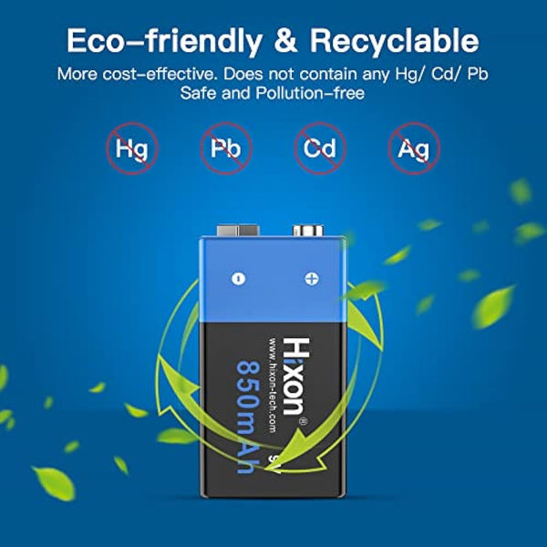 9V Rechargeable Battery 850mAh 9 Volt Battery 4 Pack 9V PP3 6F22 Lithium-ion Batteries with 9V Battery Charger for Smoke Detector Multimeter Toys