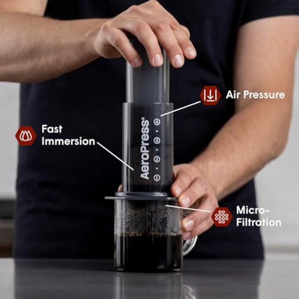 AeroPress Coffee and Espresso Maker - Quickly Makes Delicious Coffee Without Bitterness - 1 to 3 Cups Per Pressing,Black