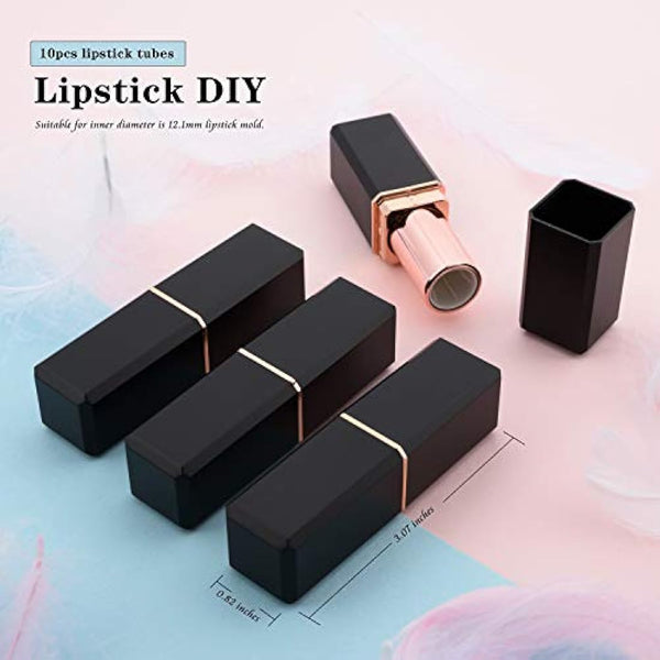 Allwon 10Pcs Black Empty Lipstick Tubes DIY Lip Balm Container (Square Tube)