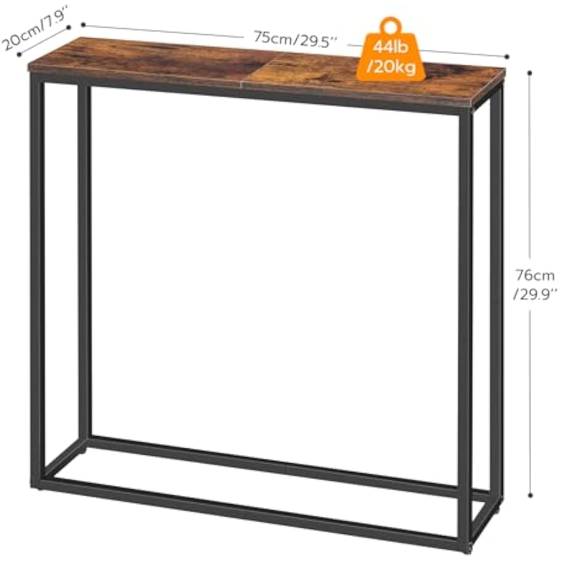 HOOBRO Console Table, Narrow Console Table for Hallway Slim, Hallway Table, Small Sofa Table for Small Spaces, Living Room, Entrance, Bedroom, Industrial, Metal Frame, Rustic Brown EBF76XG01