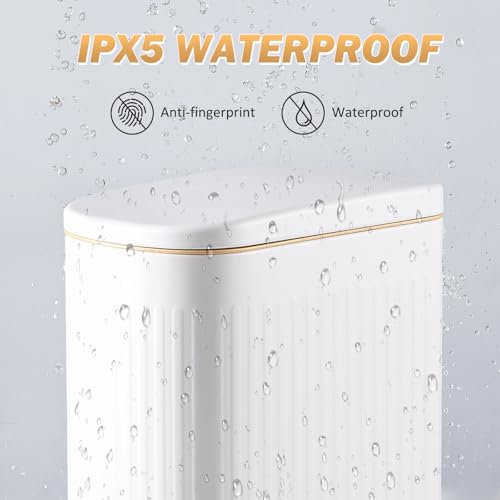 ELPHECO Slim Bathroom Trash Can Foot-Operated Stainless Steel Garbage Can with Soft Close Lid Step Trash Bin with Removable Inner Bucket for Bedroom, Office, Kitchen (White, 3.5 Gallons)