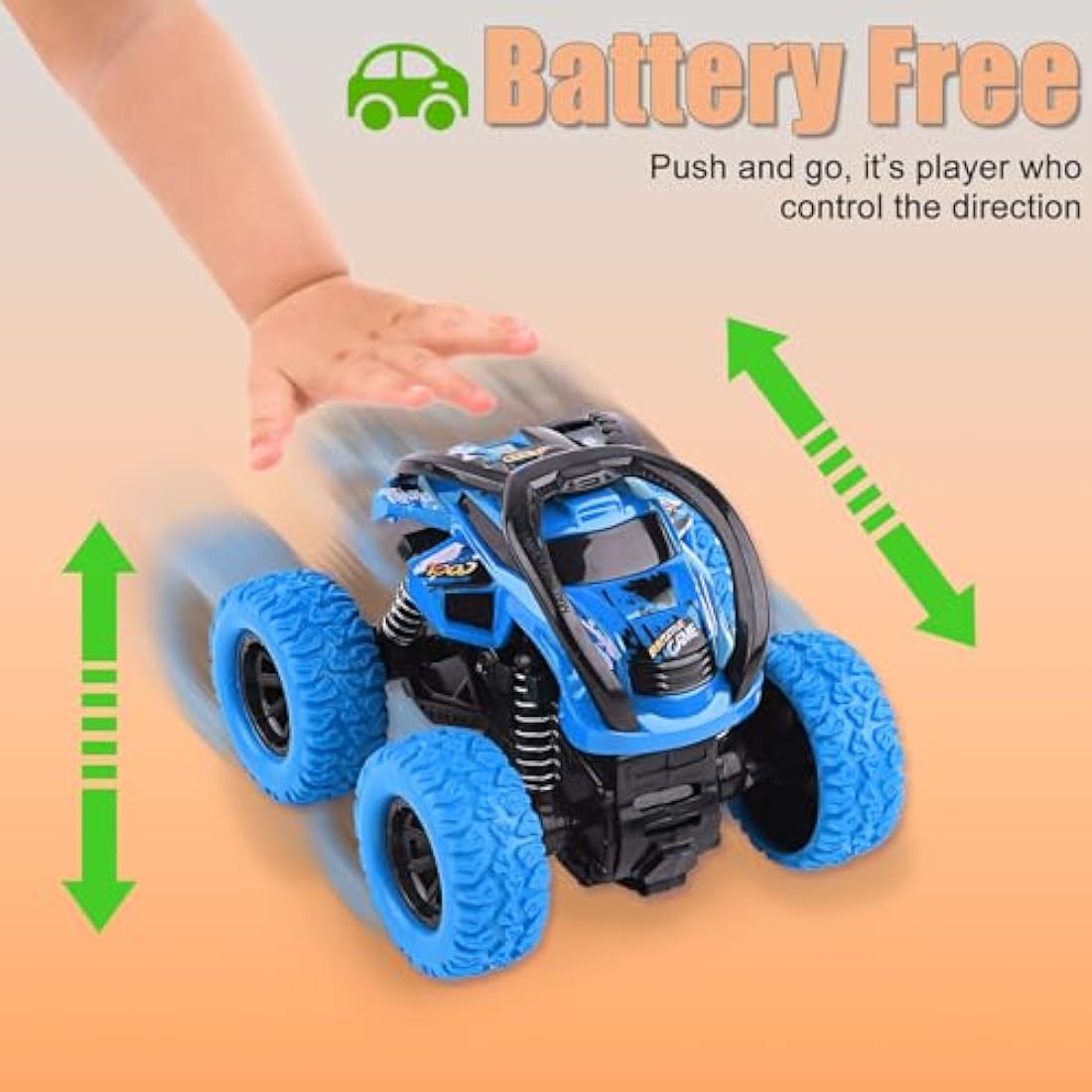 2 Pack Toy Cars For Toddlers 2+， 360 Degree Rotation Push And Go Vehicle, Kids Pull Back Cars Racing Game Toys Gift For 3 4 5 6 Toddler (Blue+Green)