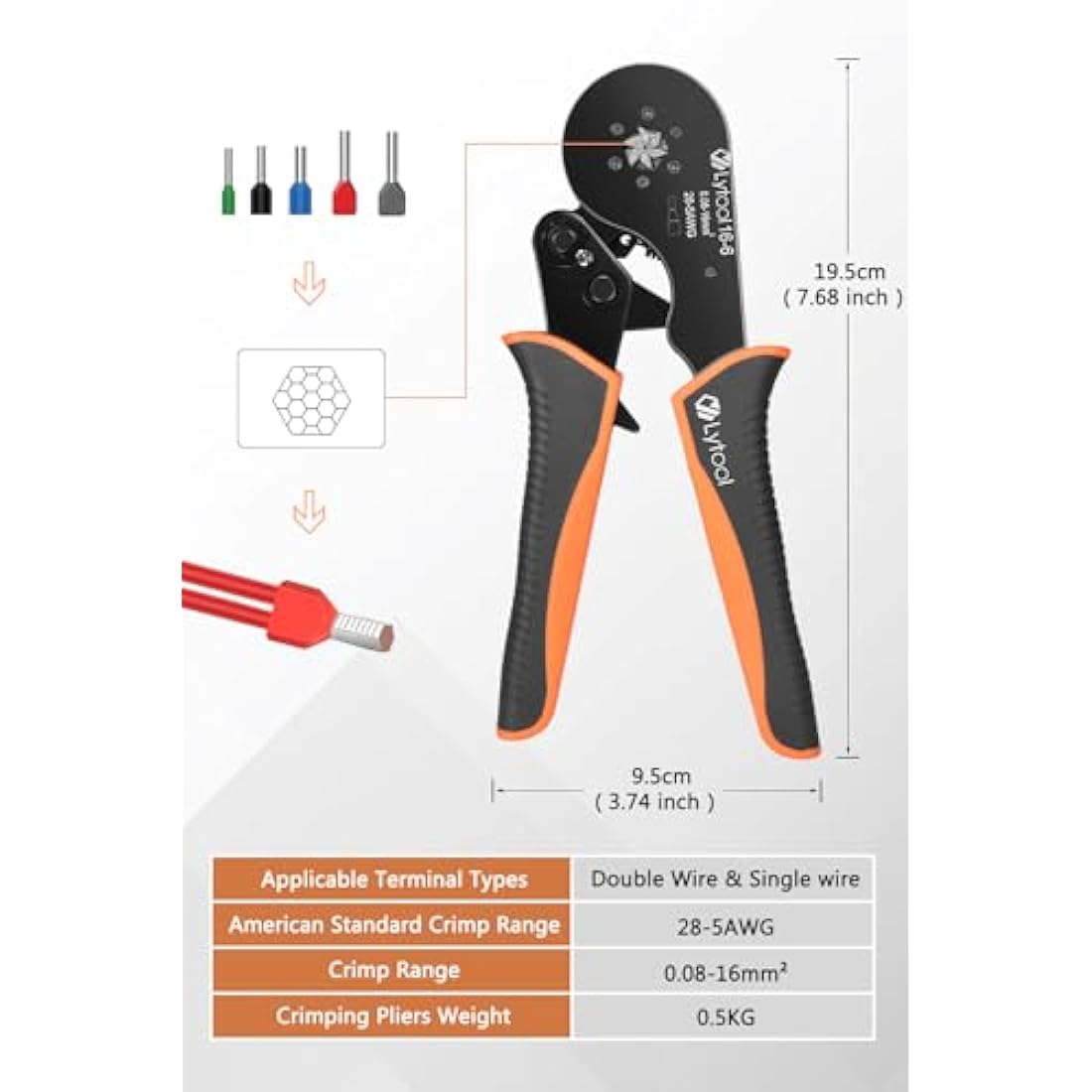 0.08-16mm² Ferrule Crimping Tool, Lytool Hexagonal Bootlace Ferrule Crimping Tool Kit Self-Adjustable Ratchet Crimping Pliers with 1200Pcs Twin Wire Terminal