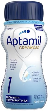 Aptamil Advanced 1 First Infant Baby Milk Ready to Use Liquid Formula, from Birth, 200ml (Pack of 12)