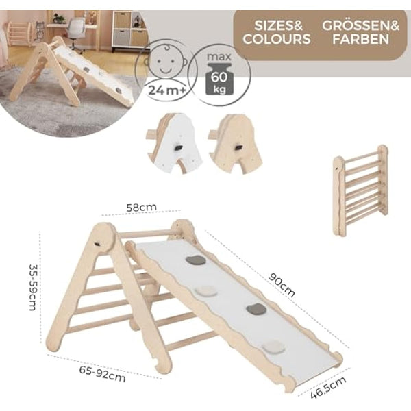 MAMOI® Indoor climbing triangle with slide for kids, Baby climbing frame, Wooden toddler gym for children outside and outdoor, Frames and slides, toys for toddlers