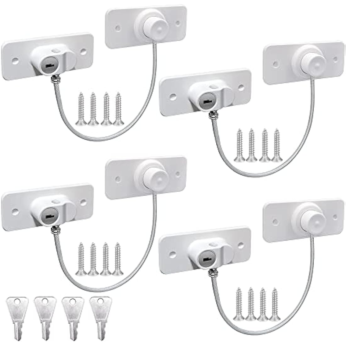 4 Pack Window Restrictors for UPVC Windows, Safety Locks with Key Cable Lock Door Fridge Cupboard for Children,Drillable/Self-Adhesive