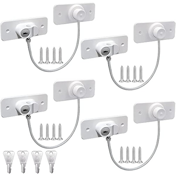4 Pack Window Restrictors for UPVC Windows, Safety Locks with Key Cable Lock Door Fridge Cupboard for Children,Drillable/Self-Adhesive