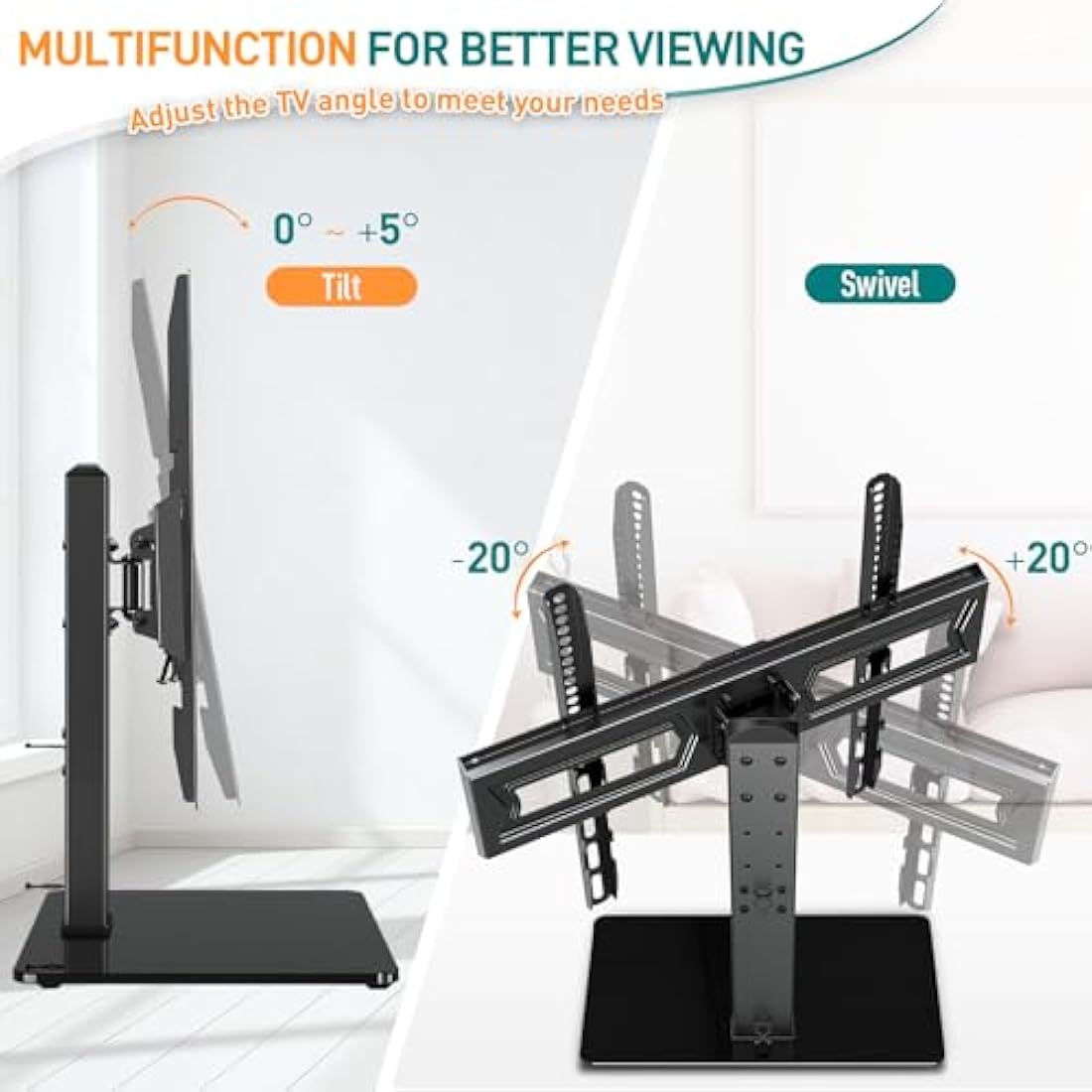 ELIVED Swivel Table Top TV Stand for most 37"-70" TVs with Max VESA 600x400mm up to 40KG, Height Adjustable TV stand for Plasma, LCD, LED, OLED Flat/Curved TVs, Universal Table Top TV Stand EV017