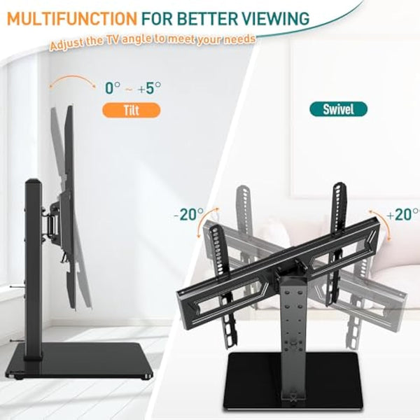 ELIVED Swivel Table Top TV Stand for most 37"-70" TVs with Max VESA 600x400mm up to 40KG, Height Adjustable TV stand for Plasma, LCD, LED, OLED Flat/Curved TVs, Universal Table Top TV Stand EV017