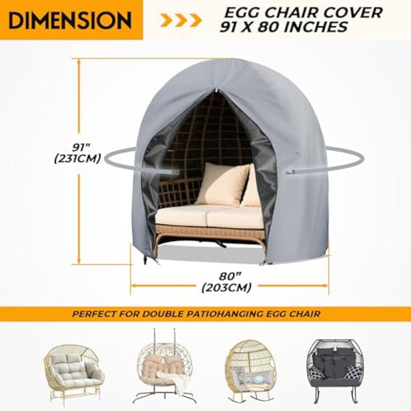 Double Egg Chair Cover - Waterproof, Hanging, 420D Heavy Duty, Oxford Fabric, Windproof, Anti-UV, 230 x 200cm (Grey)