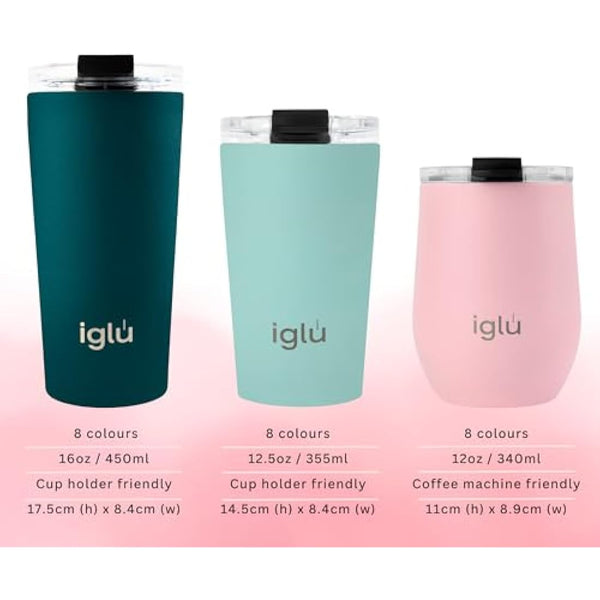 iglu Reusable Coffee Cup | Thermal Insulated Stainless Steel Travel Mug with Screw Lid | Leakproof & Double Walled - Great for Hot & Cold Drinks | Premium Eco-Friendly Gift (Ocean Teal, 16oz)