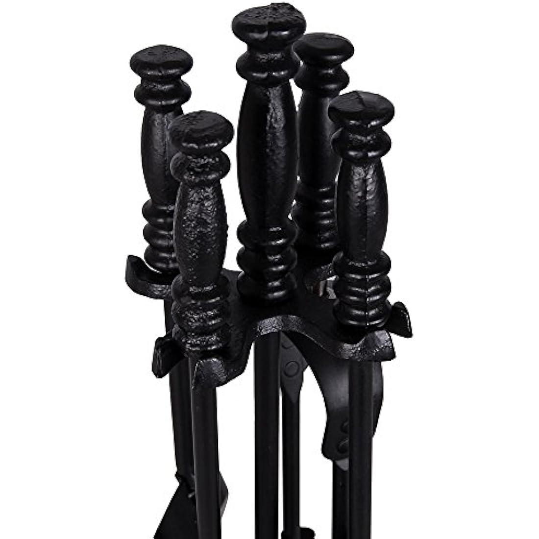 Fire Vida 5 Piece Malham Fireplace Companion Set - Black Steel Fireside Tool Kit with Stand - Includes Poker, Tongs, Brush & Shovel - Ideal for Fireplaces, Wood Burners & Fire Pits