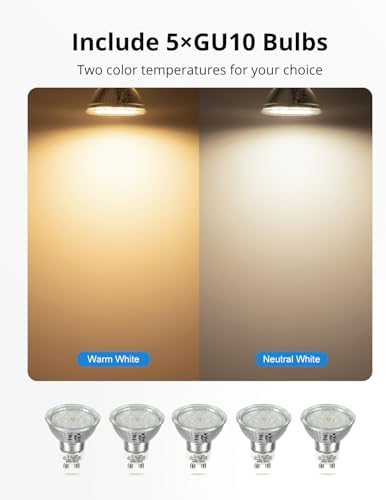 Gr4tec Ceiling Spotlights 5 Way, Modern LED Ceiling Lights Fitting White, Kitchen Spot Lights Including 5 X 6W GU10 Bulbs Warm White 2700K 550lm, Adjustable Spot Lights Bar for Bedroom Living Room