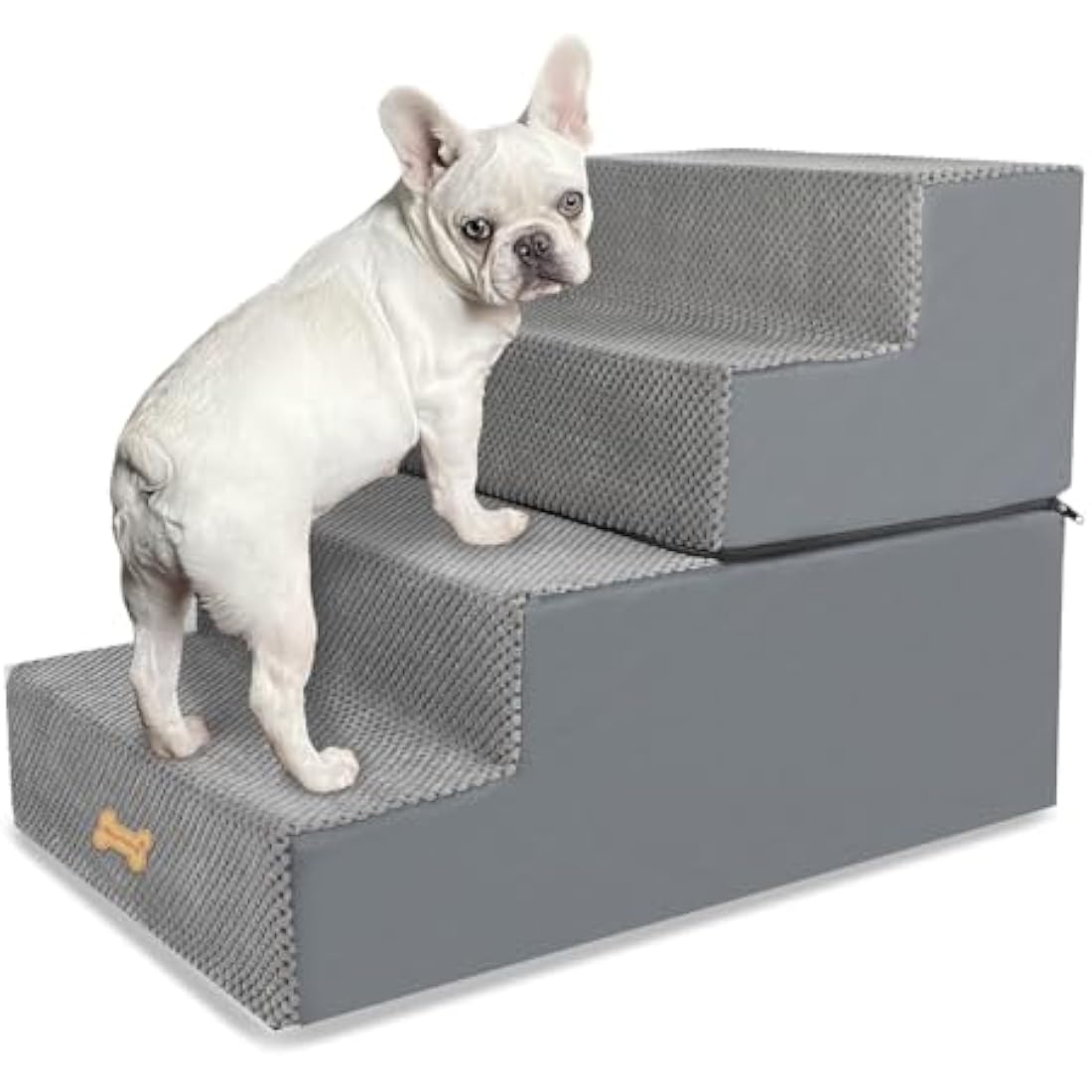 Nepfaivy Dog Steps Stairs for Bed - Non-Slip Pet Stairs for Small Dogs and Cats, 4-Steps Dog Ramp for Sofa with High Density Foam and Removable Cover, 61x40x45cm